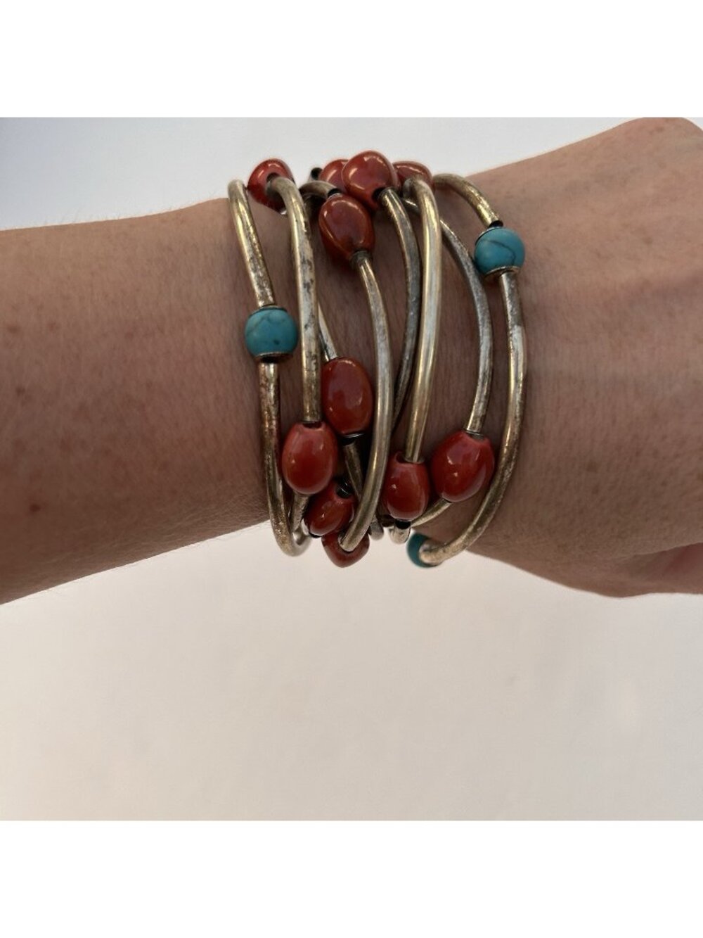 Vintage Silverplated Set of 8 Layered Beaded Bracelets Boho Handmade Artisan